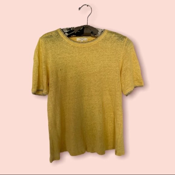 Rag and Bone Yellow Linen-Blend T-Shirt Medium - Picture 4 of 8